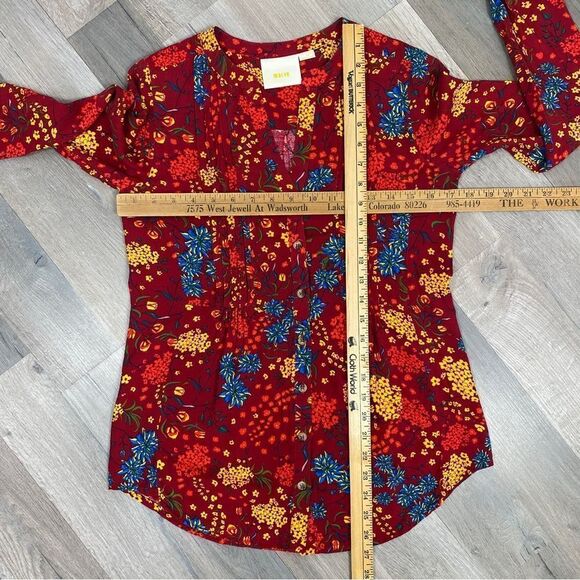 Maeve by Anthropologie Floral Pintuck Pleat Shirt Red XS - Picture 14 of 16